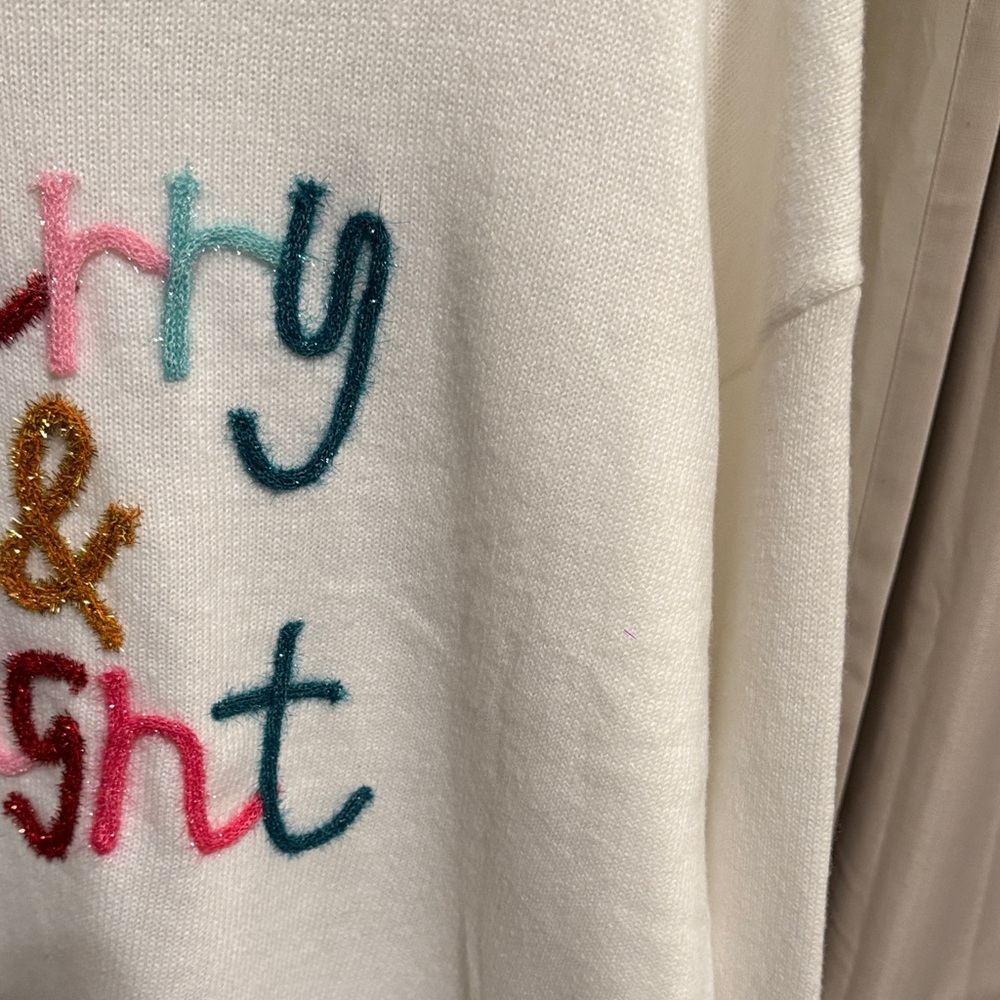 Festive White Sweater with Colorful Design— “Merry & Bright” - Picture 9 of 10